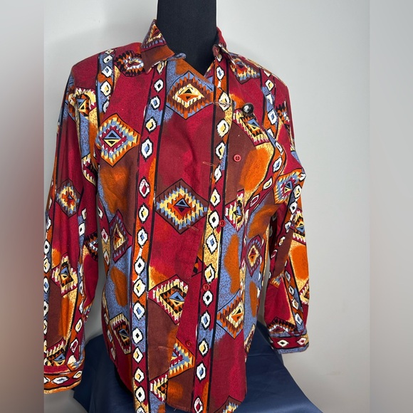 Vintage Roper 90s Aztec Western Festive Boho Rodeo Button Down Shirt top - Picture 9 of 12